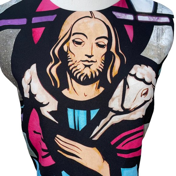 Karla Spetic Runway Jesus Chic Divinity Print Lined Sleeveless Top Lamb of God - Picture 3 of 10